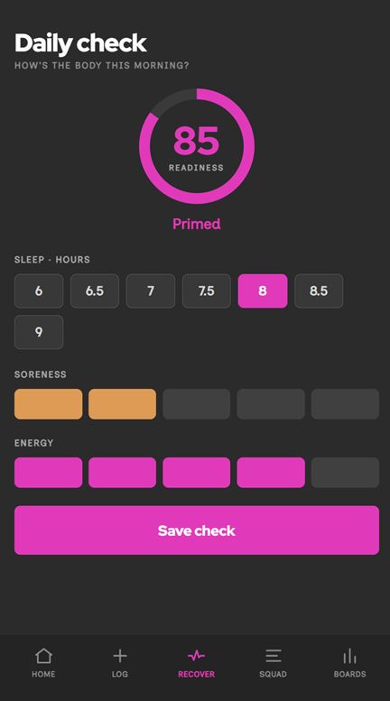 Slipstream daily wellness check: sleep, soreness and energy with a live readiness ring